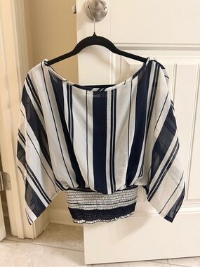 Papaya Navy and White Striped Blouse
